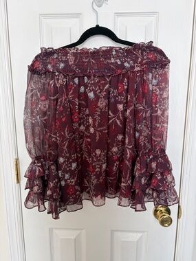 CeCe Burgundy Floral Off-Shoulder Top